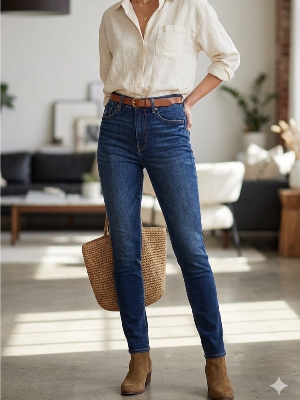 7 For All Mankind | Adrien Skinny High Waist Jeans in Dark Blue Denim | Sz 31